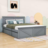 Queen Size Wooden Platform Bed with Headboard and Storage - [Drawers]