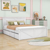 Queen Size Wooden Platform Bed with Headboard and Storage - [Drawers]