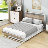 Full Size Smart Platform Bed with Twin Trundle Bed and Shelf Headboard