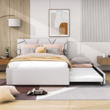 Full Upholstered Platform Bed Frame with Headboard, Twin Trundle Bed