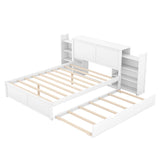 Queen Platform Bed Frame with Pull Out Shelves and Twin XL Trundle