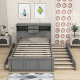 Wood Smart Full Platform Bed with Twin Trundle and Storage Headboard