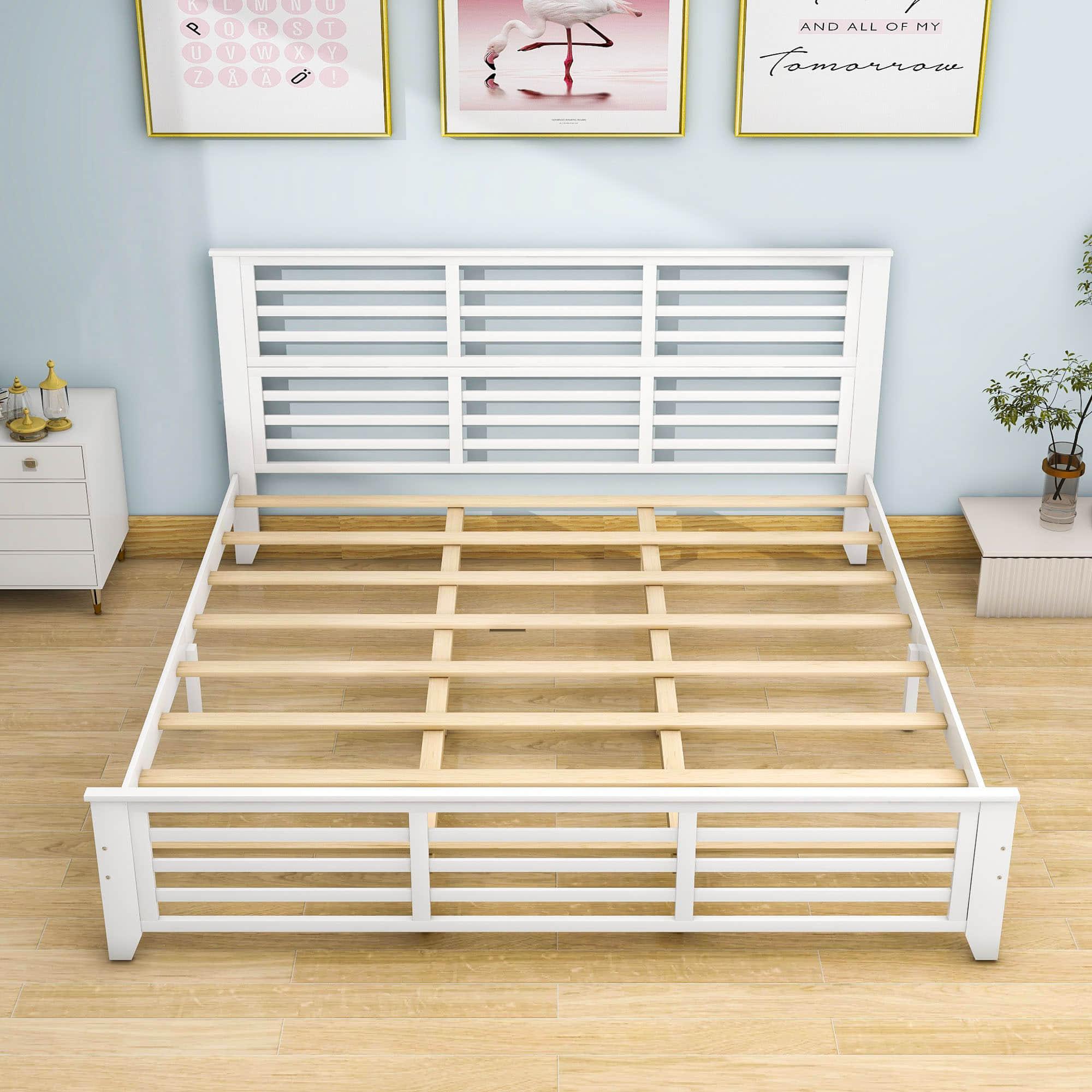 Wooden King Size Platform Bed with Open-Frame Headboard