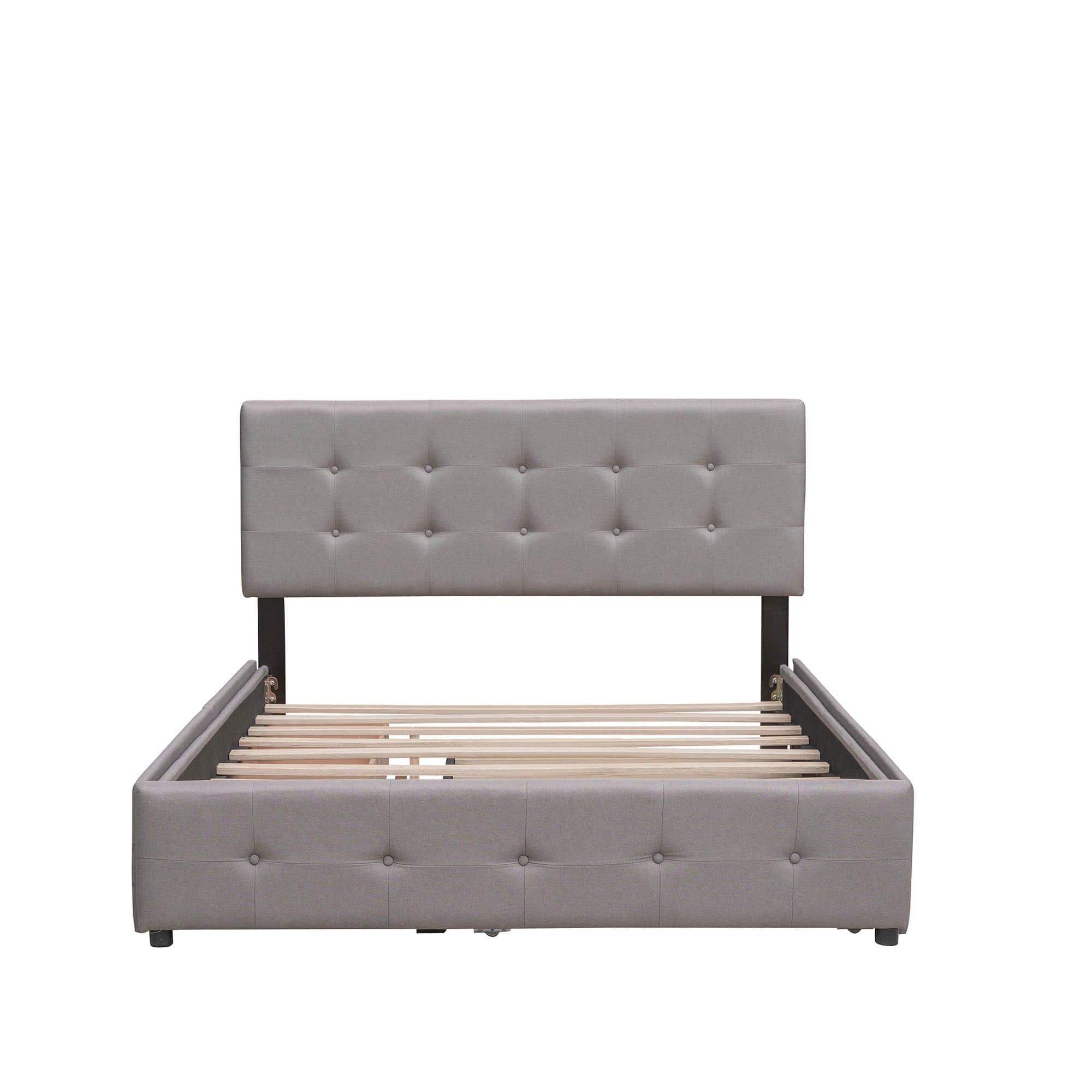 Upholstered Queen Size Platform Bed with Storage and Twin XL Trundle - [Headboard]