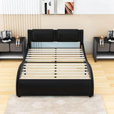 Modern Full Upholstered Platform Bed Frame with Headboard and Lights