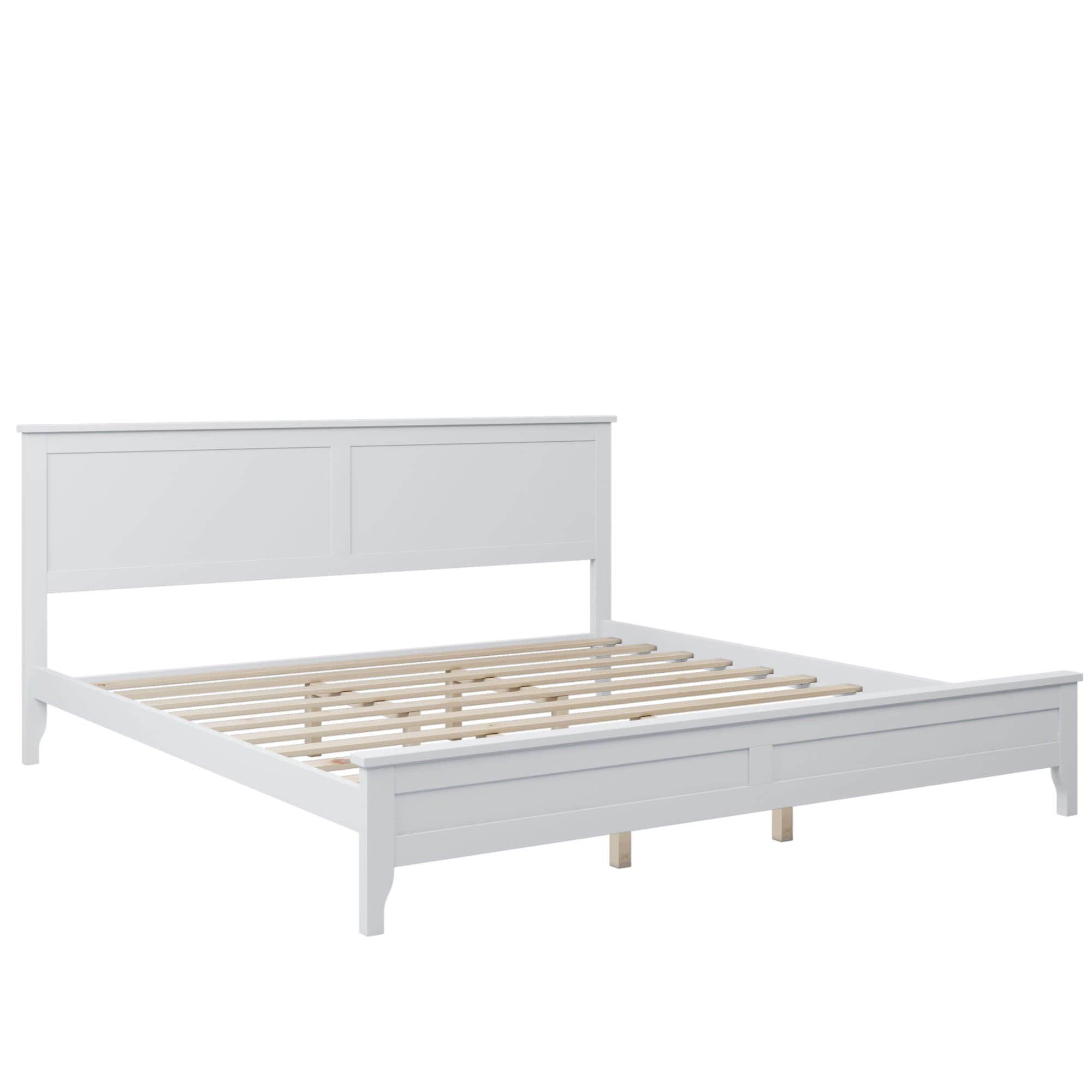 Mid-Century Modern Solid Wood King Size Platform Bed with Headboard