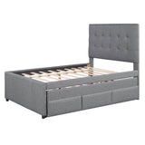 Full Size Linen Upholstered Platform Bed Frame with Storage and Trundle