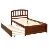 Wooden Twin Platform Bed with Trundle and Headboard