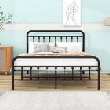 Vintage Queen Size Metal Bed Frame with Slats Headboard