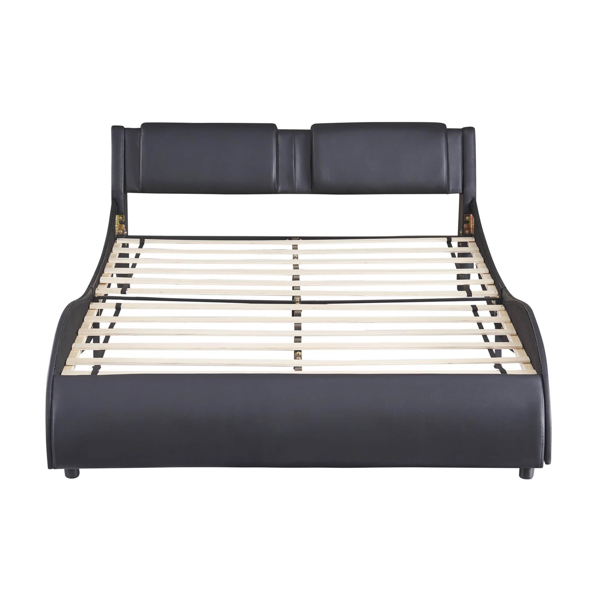 Modern Queen Upholstered Platform Bed Frame with Headboard and Lights