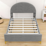 Velvet Upholstered Full Size Platform Bed Frame with Headboard