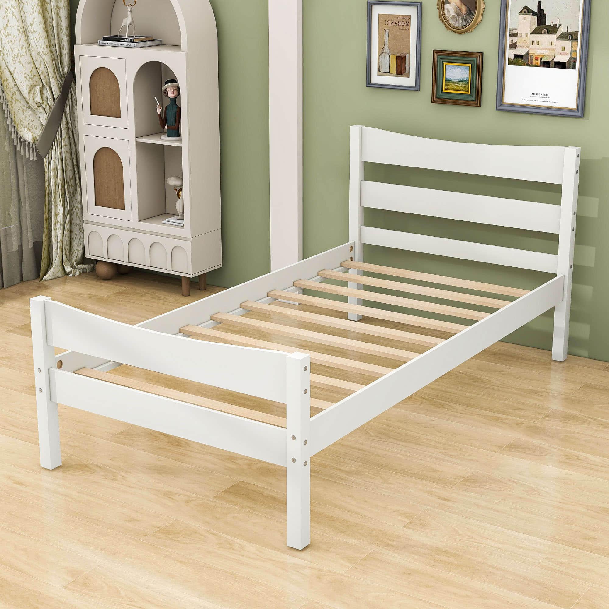 Kids Twin Wooden Platform Bed with Headboard