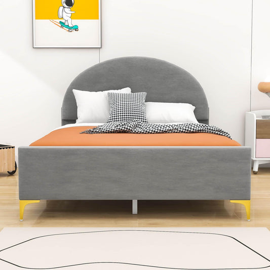 Velvet Upholstered Full Size Platform Bed Frame with Headboard