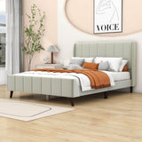 Modern Velvet Upholstered Queen Bed Frame with Wingback Headboard