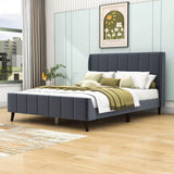 Modern Velvet Upholstered Queen Bed Frame with Wingback Headboard