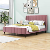 Modern Velvet Upholstered Queen Bed Frame with Wingback Headboard