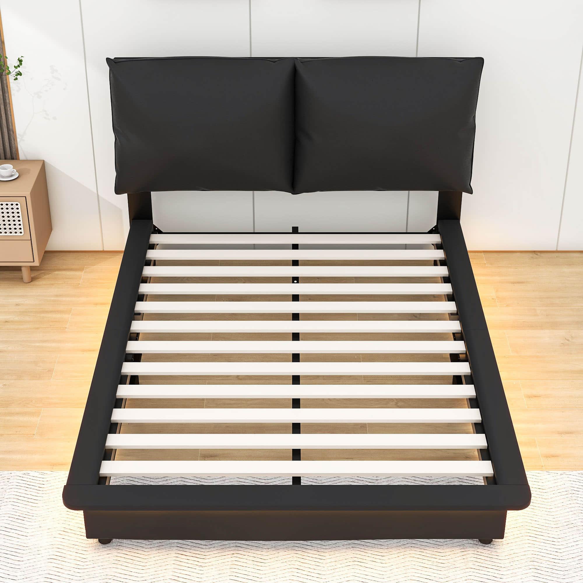 Modern Full Size Upholstered Platform Bed Frame with Headboard LED Lights