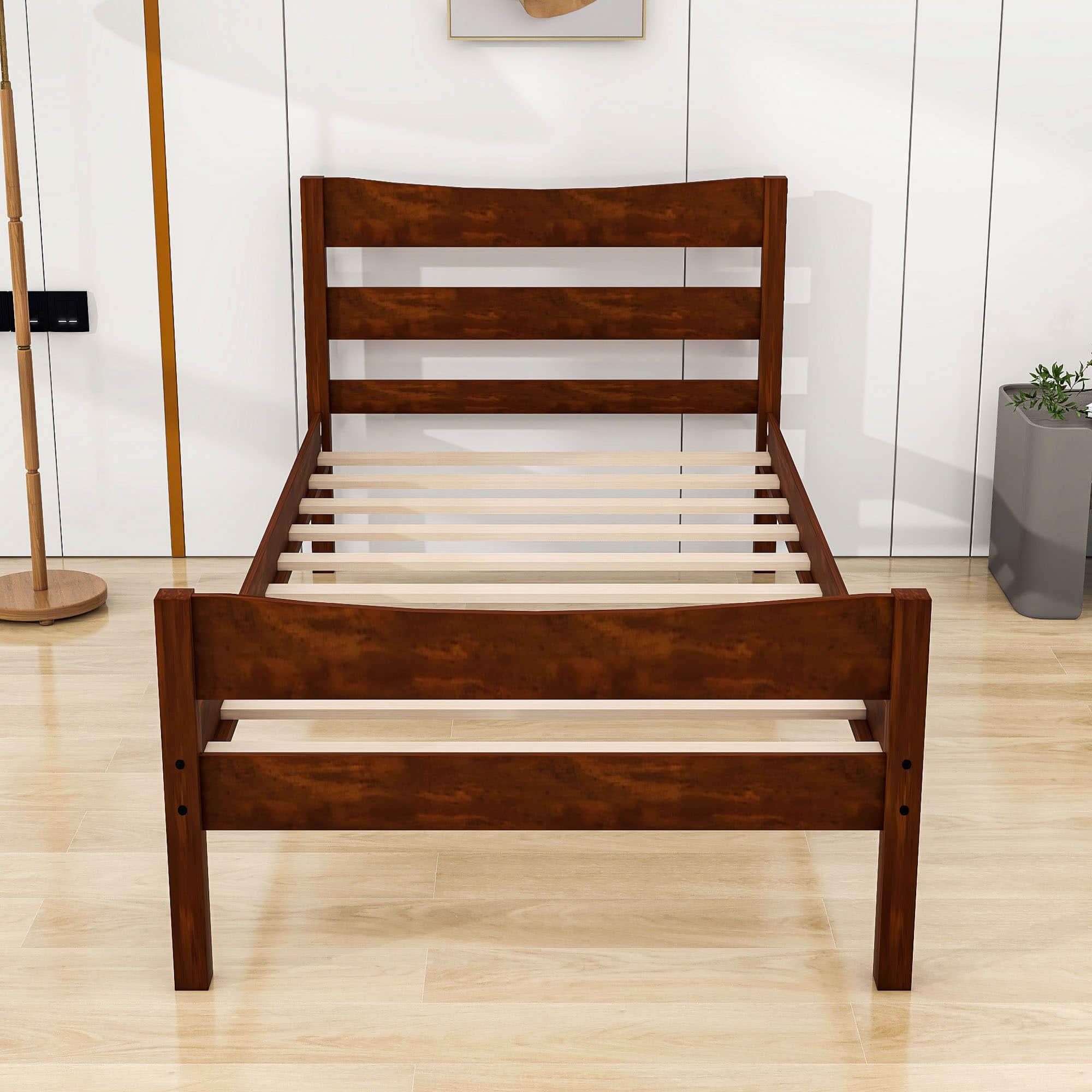 Kids Twin Wooden Platform Bed with Headboard