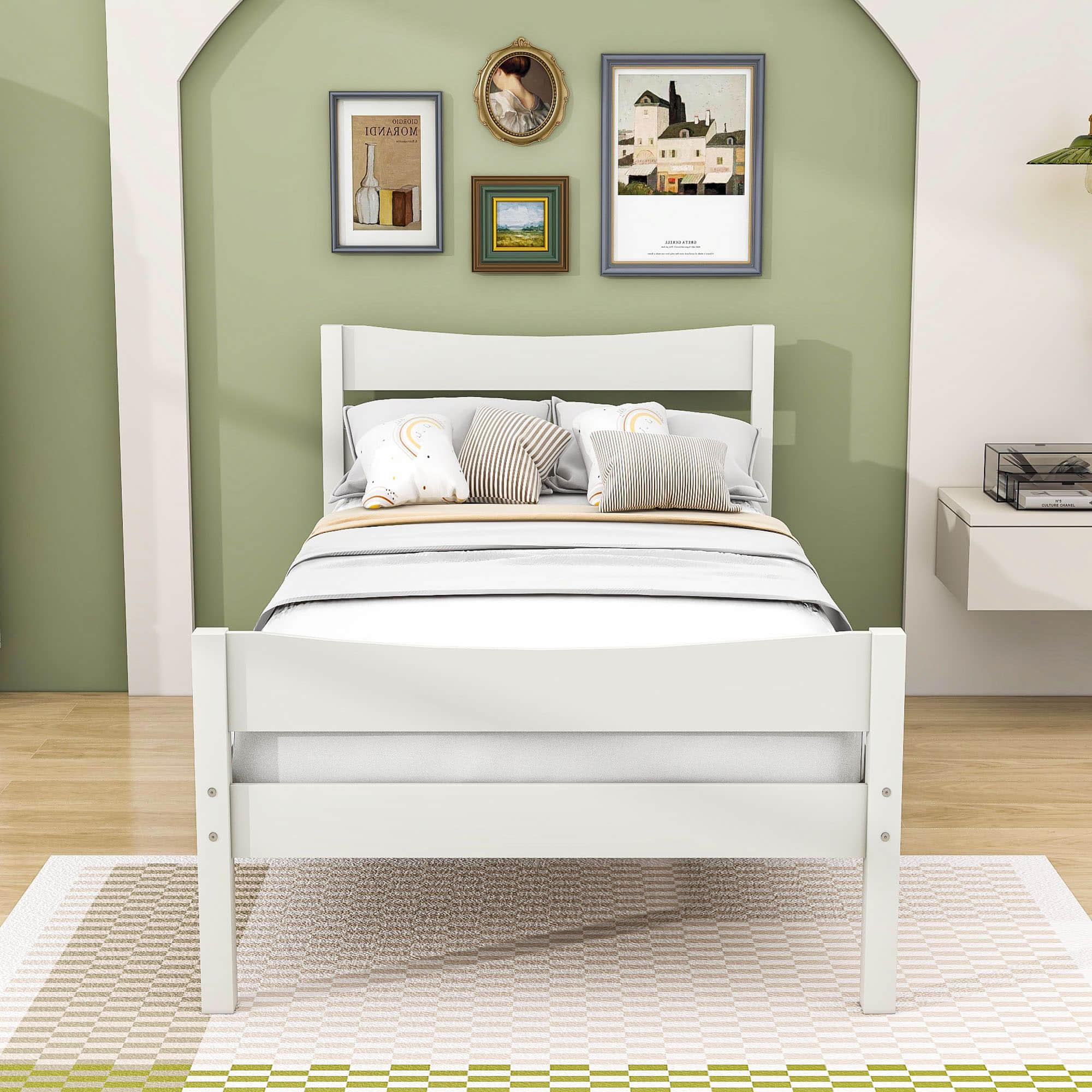 Kids Twin Wooden Platform Bed with Headboard