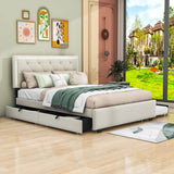 Queen Velvet Upholstered Platform Bed Frame with Twin XL Trundle and Storage