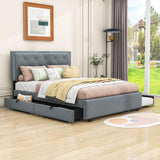 Queen Velvet Upholstered Platform Bed Frame with Twin XL Trundle and Storage