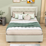 Queen Velvet Upholstered Platform Bed Frame with Twin XL Trundle and Storage