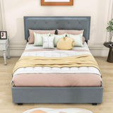 Queen Velvet Upholstered Platform Bed Frame with Twin XL Trundle and Storage