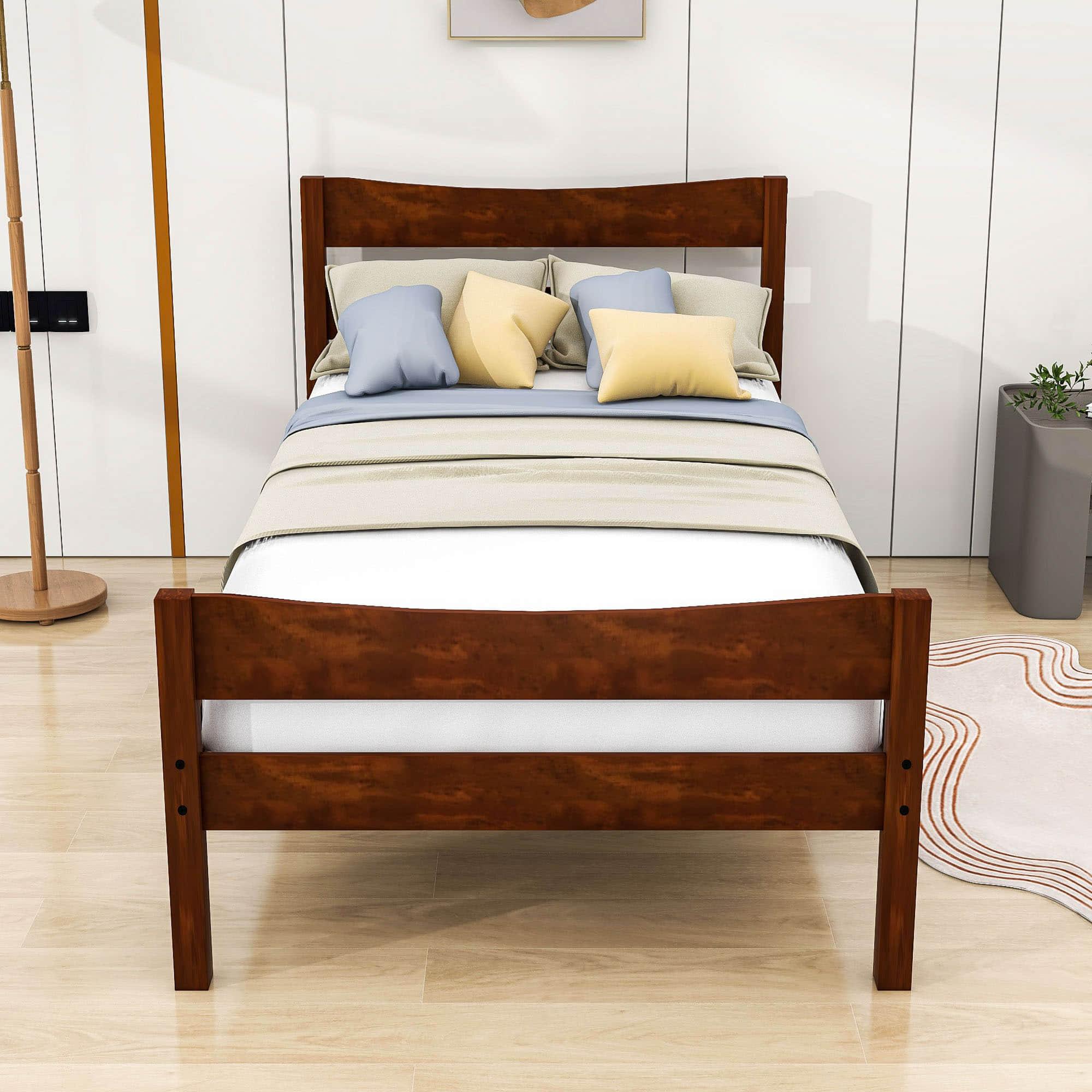 Kids Twin Wooden Platform Bed with Headboard