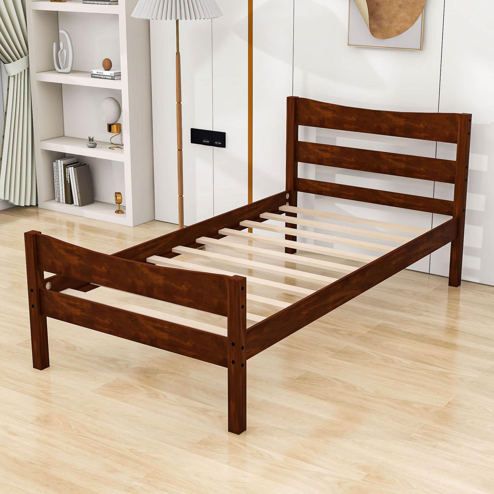 Kids Twin Wooden Platform Bed with Headboard