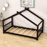 Wooden Twin Low House Bed Frame for Toddler, Kids