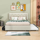 Queen Velvet Upholstered Platform Bed Frame with Twin XL Trundle and Storage