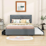 Queen Velvet Upholstered Platform Bed Frame with Twin XL Trundle and Storage