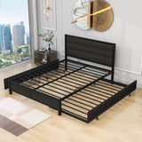 Metal Queen Size Storage Platform Bed with Twin Trundle Bed