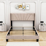 Queen Size Velvet Upholstered Platform Bed Frame with Headboard