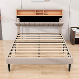 Mid-Century Modern Queen Size Upholstered Platform Bed Frame with Storage