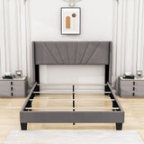 Queen Size Velvet Upholstered Platform Bed Frame with Headboard