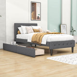 Modern Twin Size Upholstered Platform Bed with Under Bed Storage Drawers