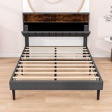 Mid-Century Modern Queen Size Upholstered Platform Bed Frame with Storage