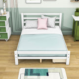 Full Size Wooden Platform Bed with Storage Drawers and Headboard