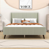 Modern Velvet Upholstered Queen Bed Frame with Wingback Headboard