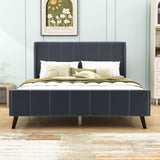 Modern Velvet Upholstered Queen Bed Frame with Wingback Headboard