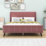 Modern Velvet Upholstered Queen Bed Frame with Wingback Headboard