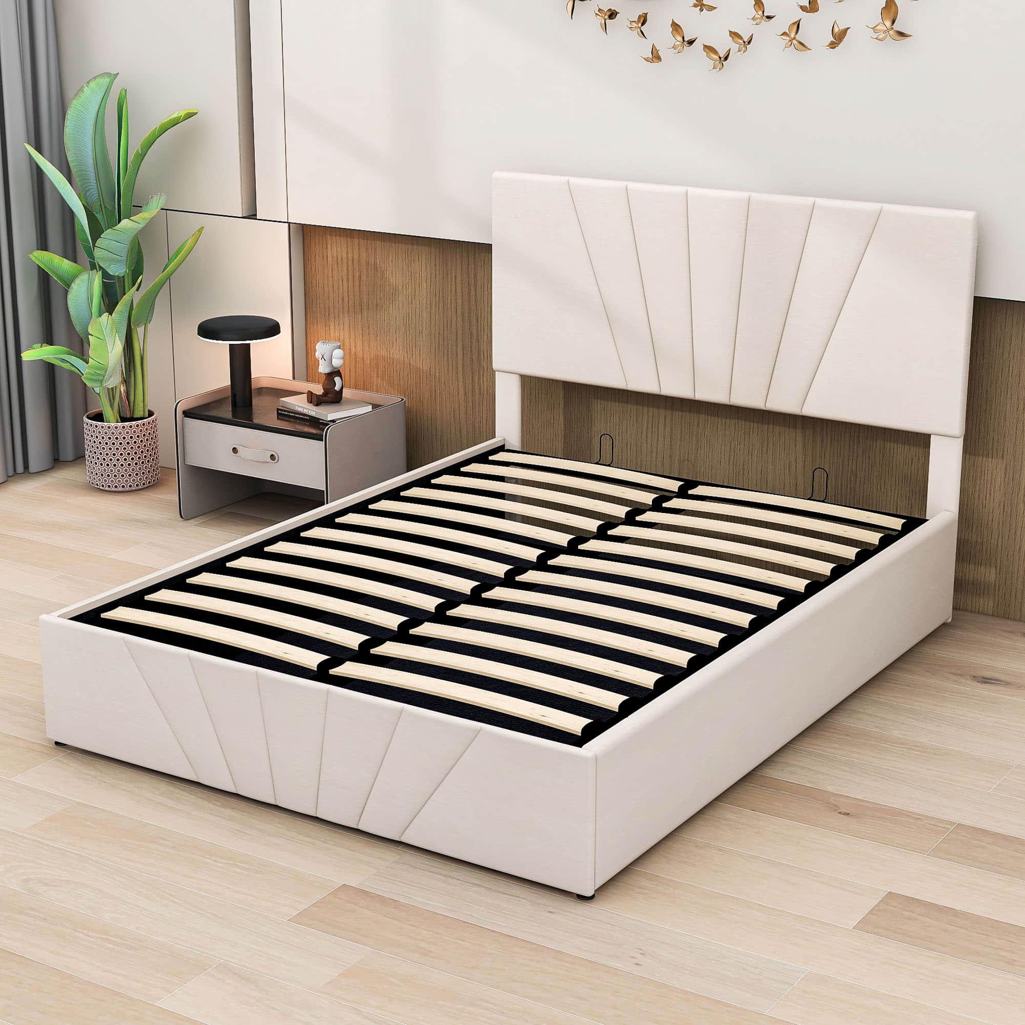 Upholstered Full Size Platform Bed with Headboard and Hydraulic Storage System