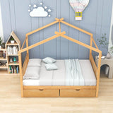 Modern Kids Full Size House Platform Bed with Storage and Headboard - [Drawers]