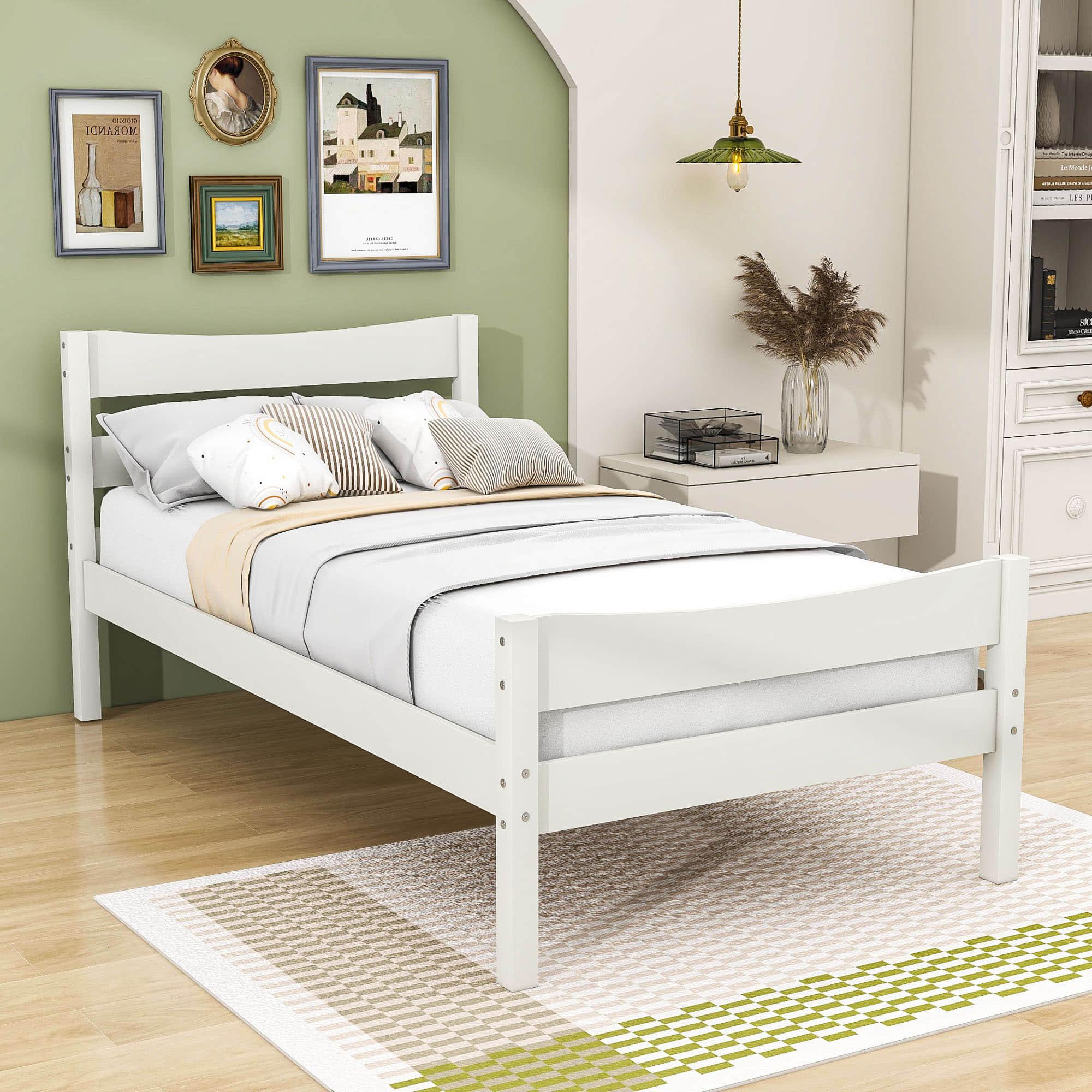 Kids Twin Wooden Platform Bed with Headboard