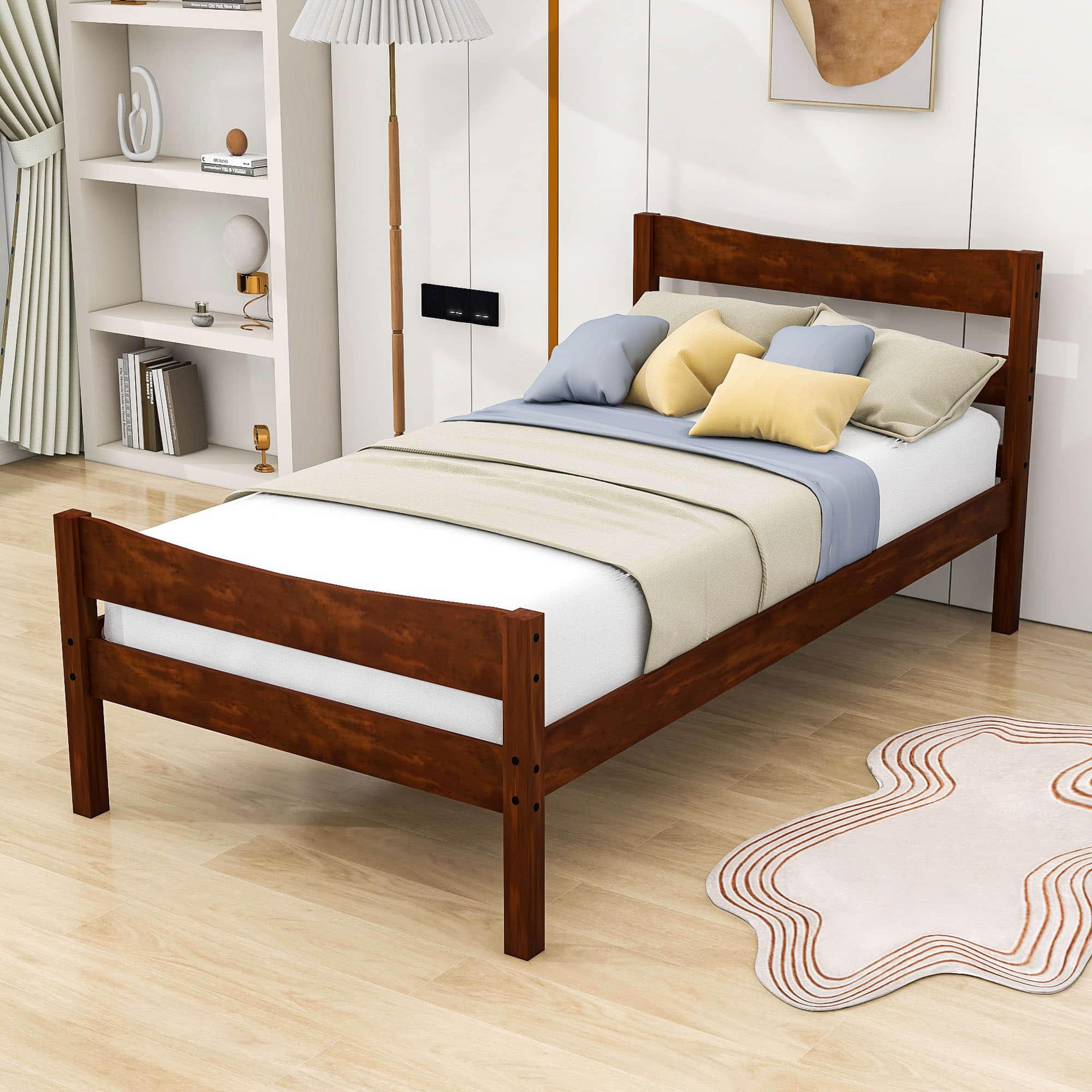 Kids Twin Wooden Platform Bed with Headboard