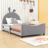 Cute Twin Size Low Profile Upholstered Toddler Bed with Rails