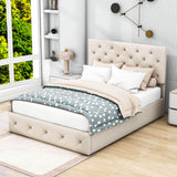 Full Linen Upholstered Platform Bed Frame with Headboard and Storage