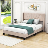 Queen Size Velvet Upholstered Platform Bed Frame with Headboard