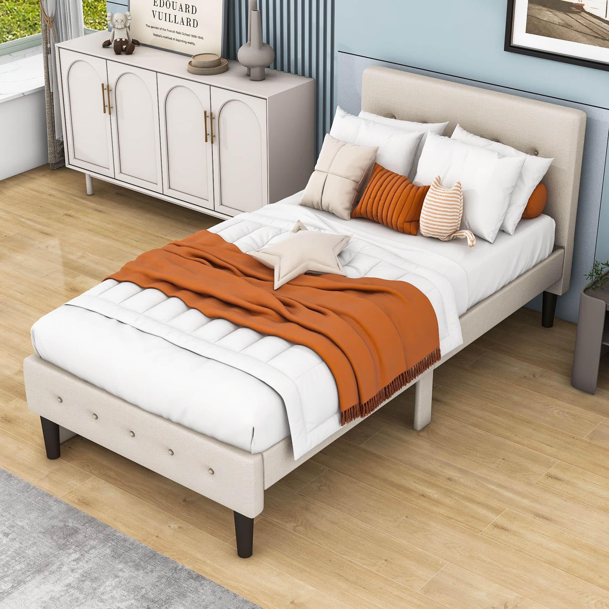 Modern Twin Size Upholstered Platform Bed with Under Bed Storage Drawers